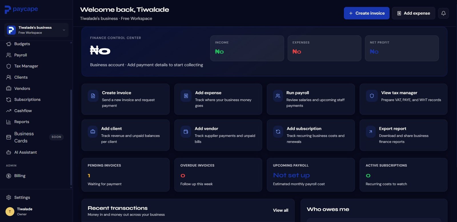 Paycape finance dashboard