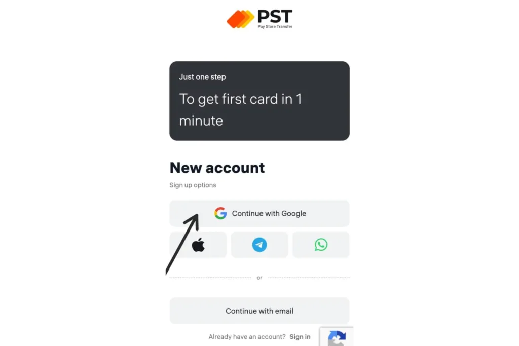 A picture showing how to sign up with Google